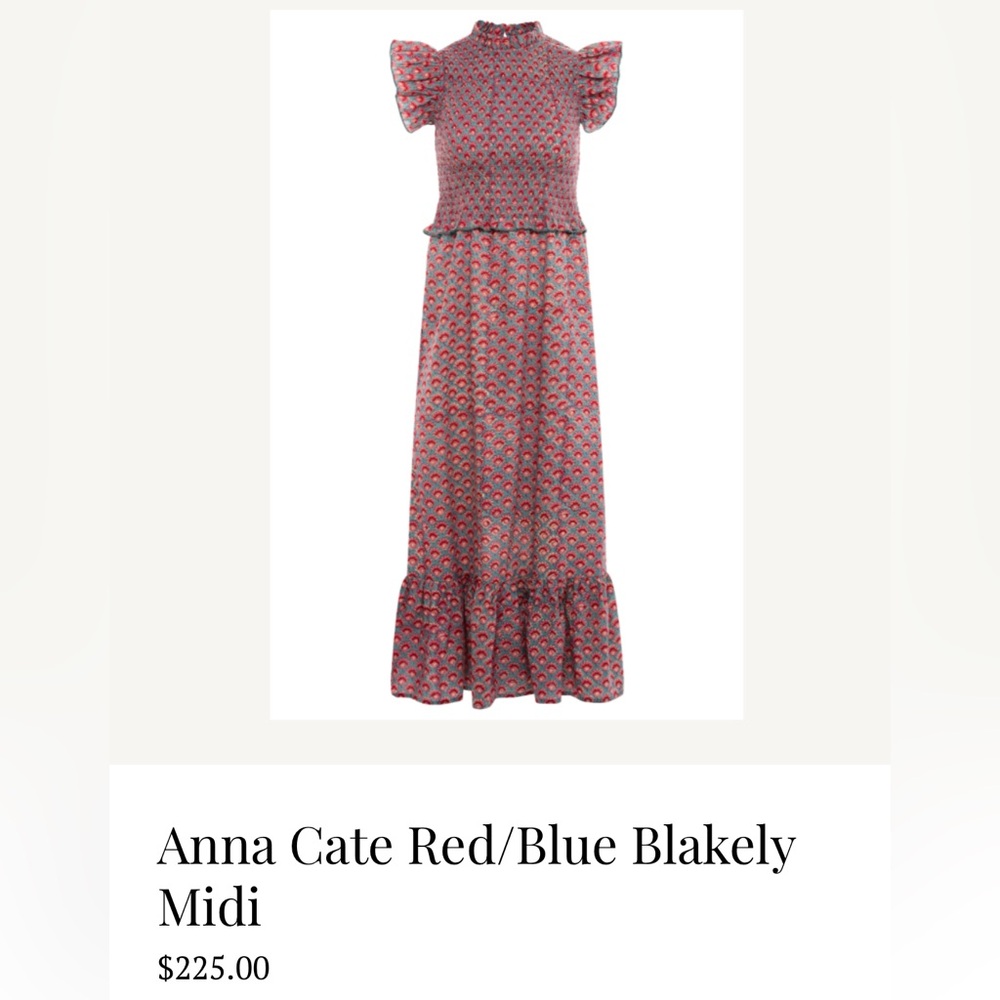 Anna Cate $225 Anthropologie Blakey Midi Smocked Block Print Dress M EUC